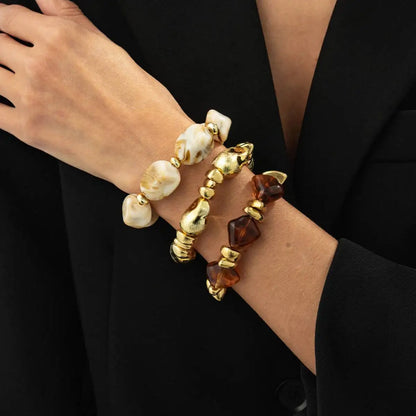 3 Pcs/Set Y2K Bohemian Acrylic Resin CCB Beads Bracelets Vintage Baroque Style Splicing Bangle Women's Daily Charm Jewelry