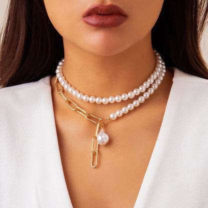 Ingemark Vintage Imitation-Pearl Heart OT Buckle Pendant Necklace Women Wedding Bridal Bead Chain Neck Accessories Jewelry New
