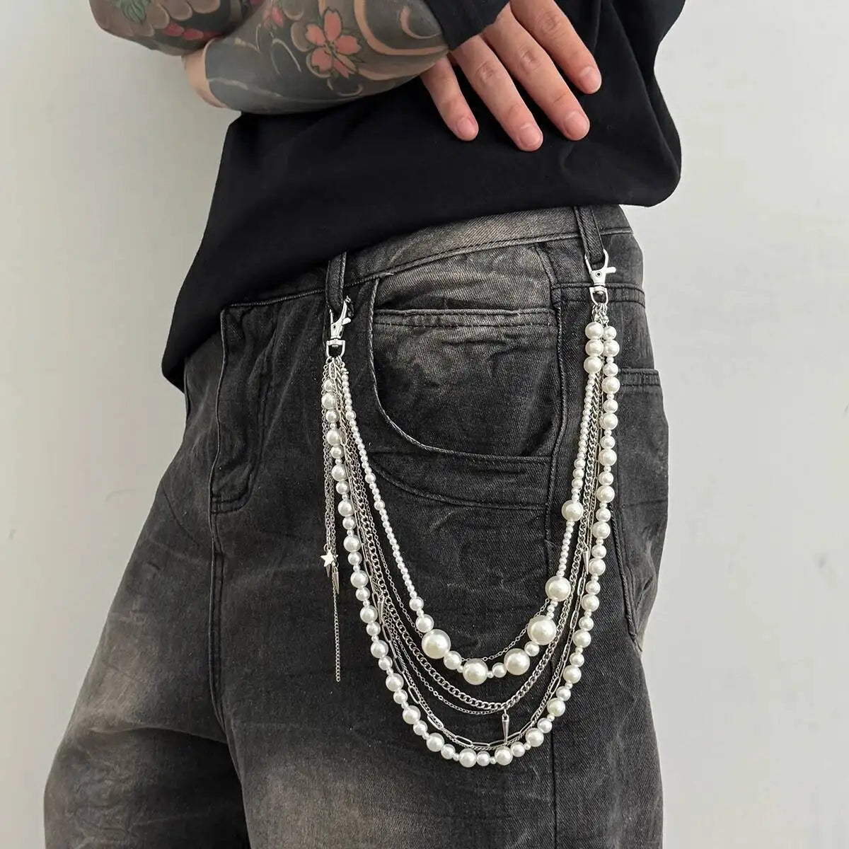 Exquisite Luxury Imitation Pearl Trousers Hipster Pant Jean Keychain for Men Punk Trousers Jeans Keyring HipHop Jewelry