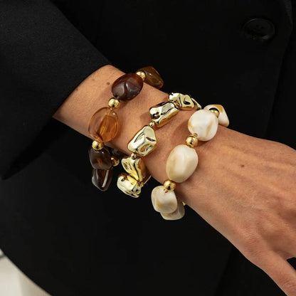3 Pcs/Set Y2K Bohemian Acrylic Resin CCB Beads Bracelets Vintage Baroque Style Splicing Bangle Women's Daily Charm Jewelry